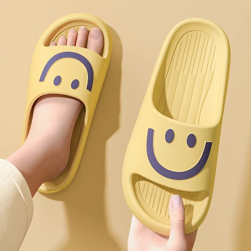 Women'S Shoes Non Slip - รองเท้าแตะลายหน้ายิ้มสำหรับผู้หญิงและผู้ชาย พื้นหนานุ่ม สวมใส่สบาย กันลื่น เหมาะสำหรับห้องน้ำ ห้องอาบน้ำ