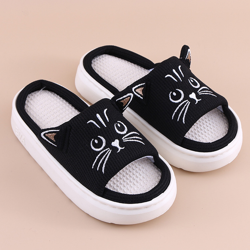 Women'S Shoes Non Slip - รองเท้าแตะแบบสวมสำหรับผู้หญิง ลายการ์ตูนแมว ดีไซน์เก๋ สำหรับใส่ในบ้าน ฤดูใบไม้ผลิ ฤดูร้อน
