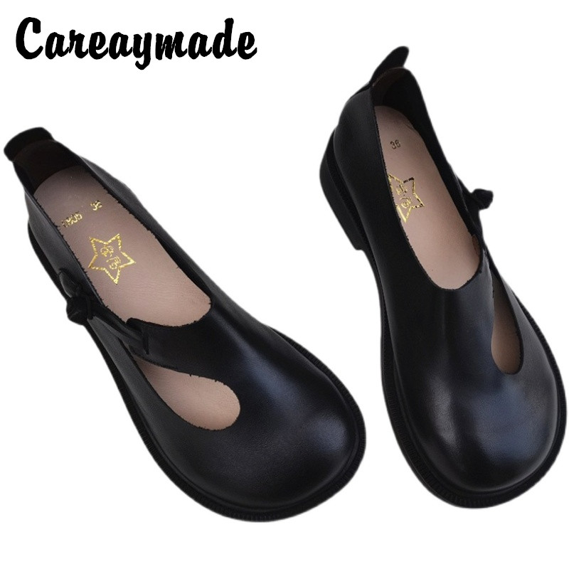Women Shoes Black - Careaymade-รองเท้าสตรีหนังแท้รองเท้า Retro แห่งชาติรอบหัวรองเท้าสตรีหนังแท้ Breathable ทำด้วยมือรองเท้า