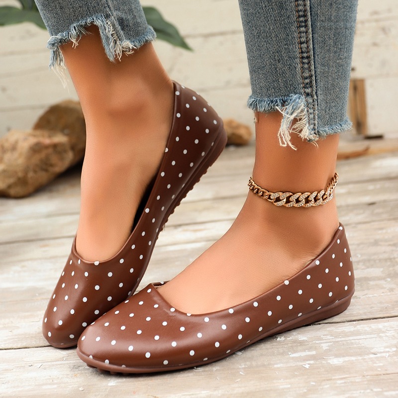 รองเท้าส้นเตี้ยสีขาวลายจุดสำหร - Women Shoes Loafers บทวิจารณ์และราคา
