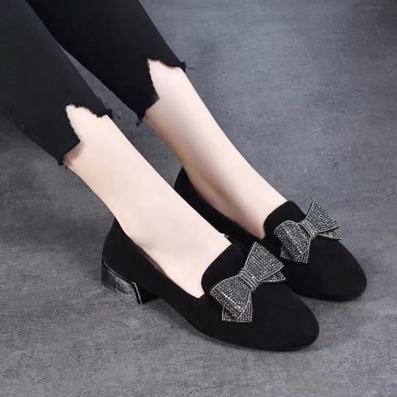 รองเท้าส้นเตี้ยแบบผูกโบว์แฟชั่ - Women Shoes Black บทวิจารณ์และราคา