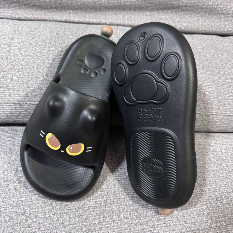 รองเท้าแตะสไลด์ลายอุ้งเท้าแมว  - Women Shoes Black บทวิจารณ์และราคา