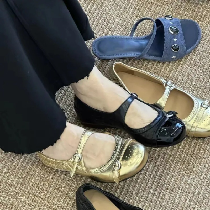 รองเท้าหนังแบบแมรี่เจนหัวกลม ส - Women'S Shoes Non Slip บทวิจารณ์และราคา